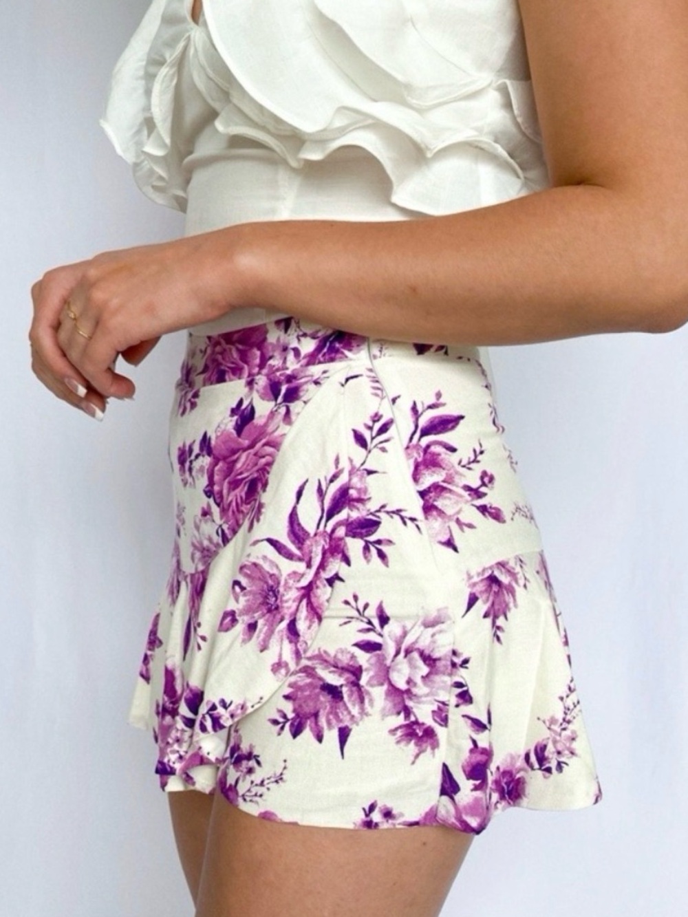 DO+BE Purple Floral Wrap Skort on White